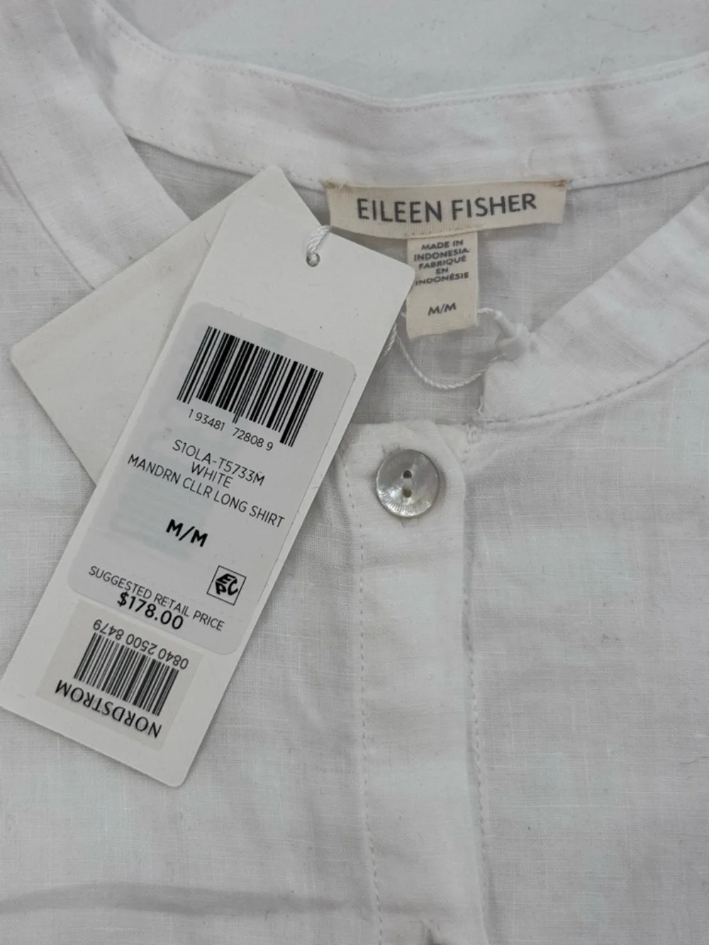 Eileen Fisher White Sleeveless Button-Front Midi Dress - Picture 3 of 6